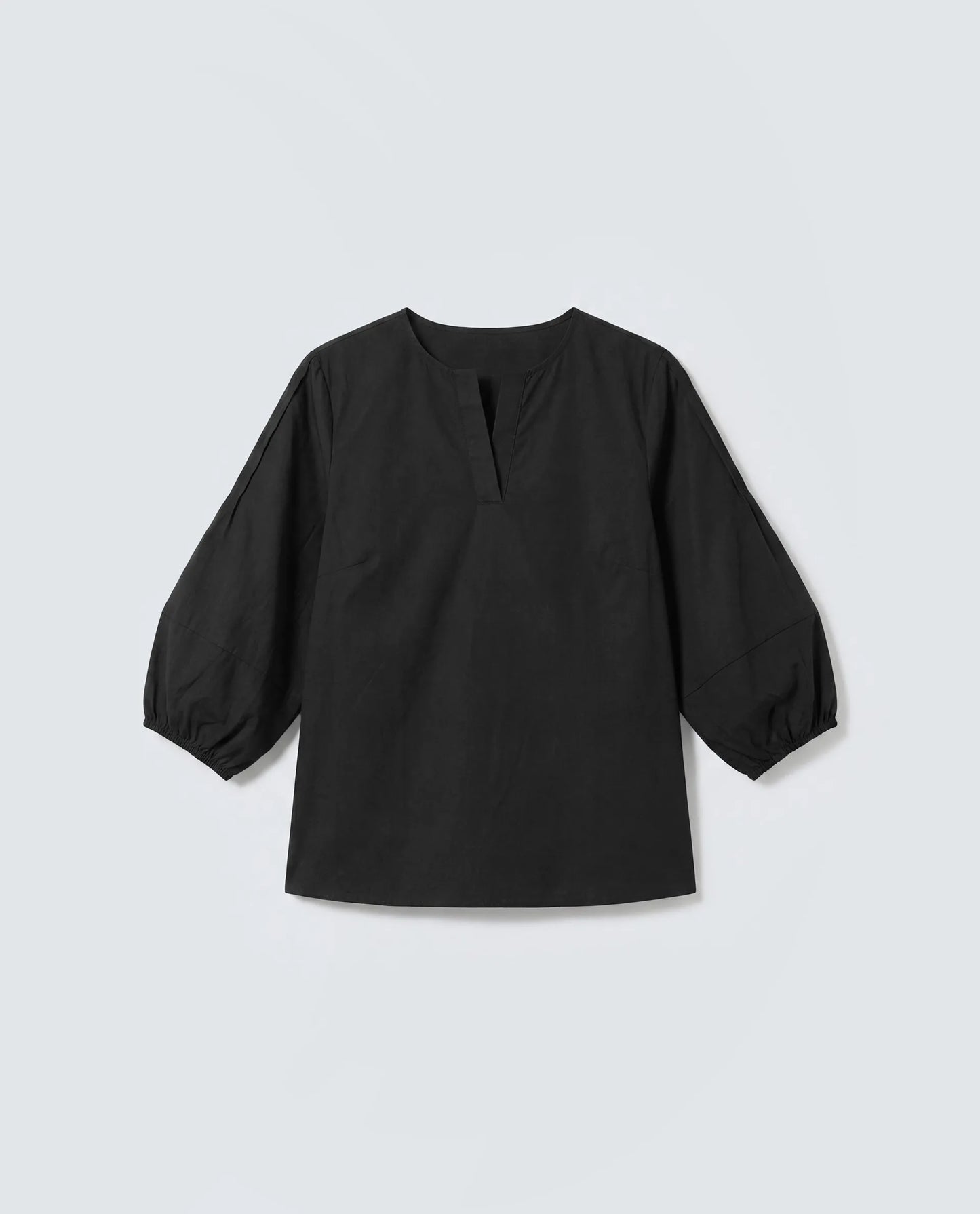 Rareism Women's Varek Black Cotton 3/4Th Sleeve Relaxed Fit Plain Top