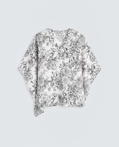Rareism Women's Vasil White Cotton Half Sleeve V-Neck Regular Fit Floral Print Top