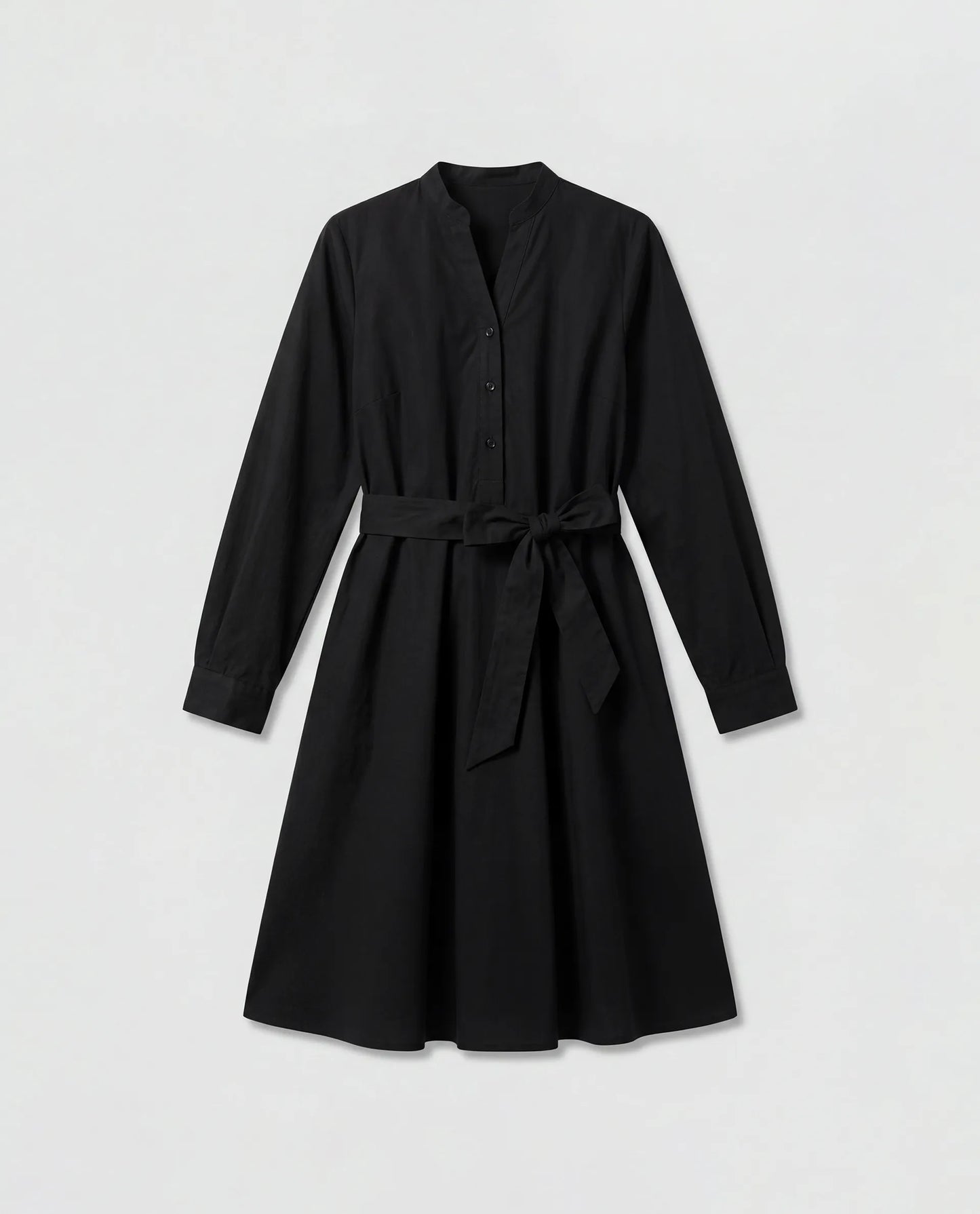 Rareism Women's Vayda Black Cotton Full Sleeve A-Line Plain Dress