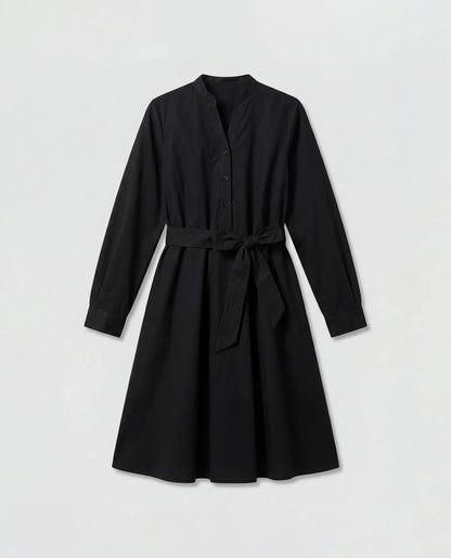 Rareism Women's Vayda Black Cotton Full Sleeve A-Line Plain Dress