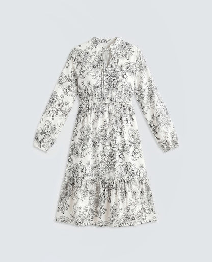 Rareism Women's Veden White Viscose Full Sleeve Flared Floral Print Dress