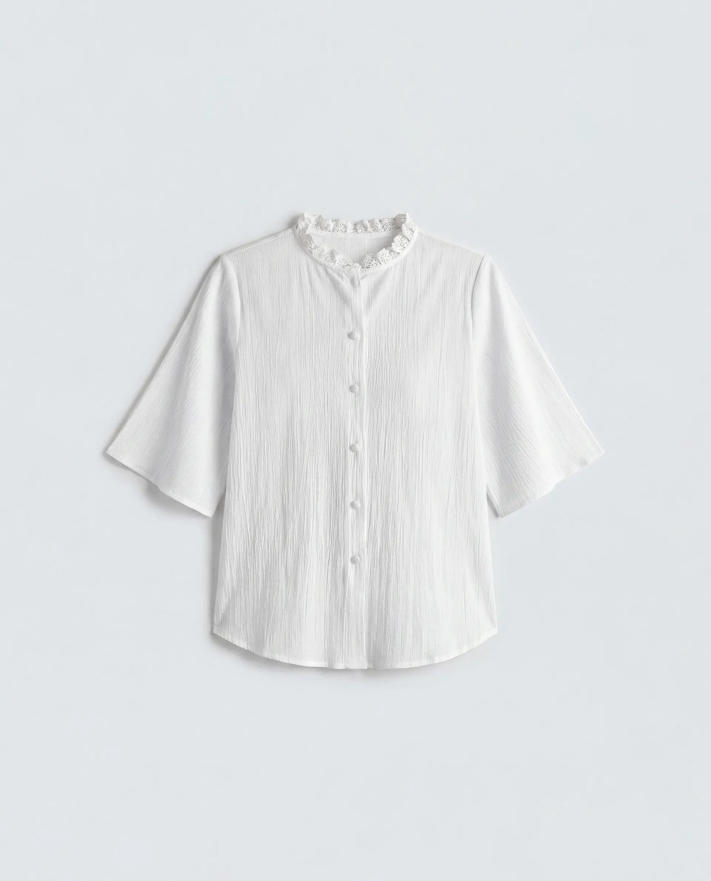 Rareism Women's Velpa White Cotton Ruffled Neck Relaxed Plain Top