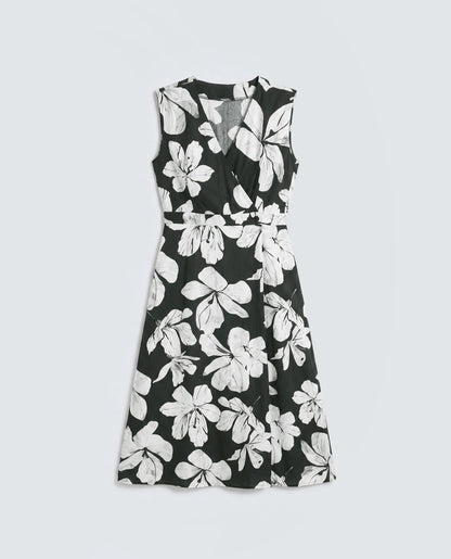 Rareism Women's Vlbee Black Viscose Sleeveless A-Line Floral Print Dress