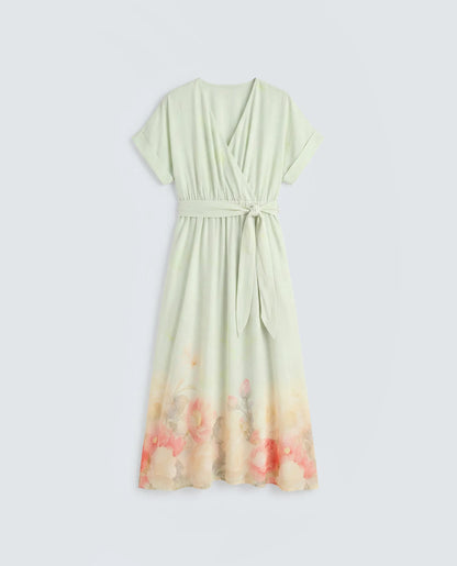 Rareism Women's Vlean Multi Viscose V-Neck Flared Floral Print Dress