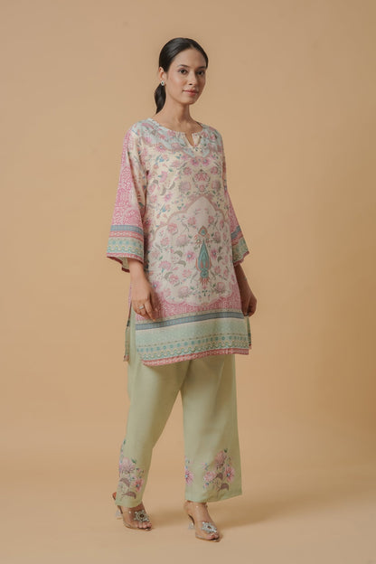 Lawn Cotton Printkari Co-ord Set – Ivory Pastel Floral with Straight Pant