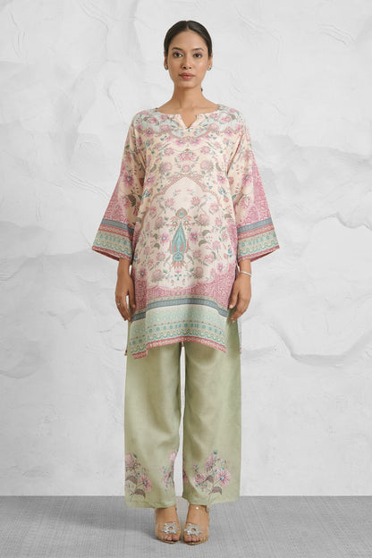 Lawn Cotton Printkari Co-ord Set – Ivory Pastel Floral with Straight Pant