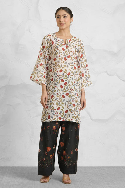 Lawn Cotton Printkari Co-ord Set – Cream Black with Farsi Pant