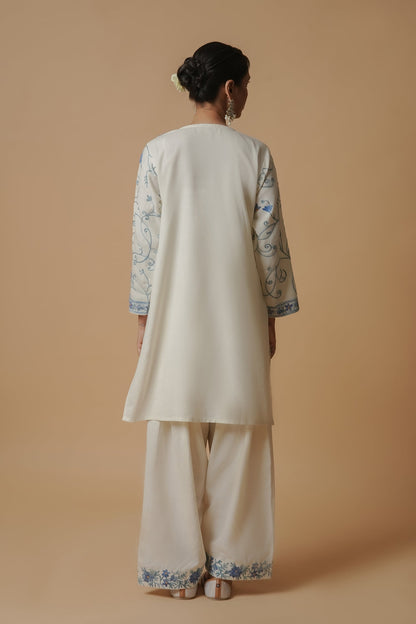 Shivani in Kashmiri Aari Work Cotton Kurta with Farsi Pant - White