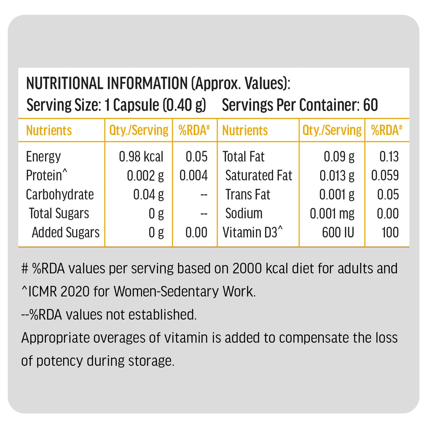 HealthKart hk vitals Vitamin D3 (600 IU), 60 Capsules