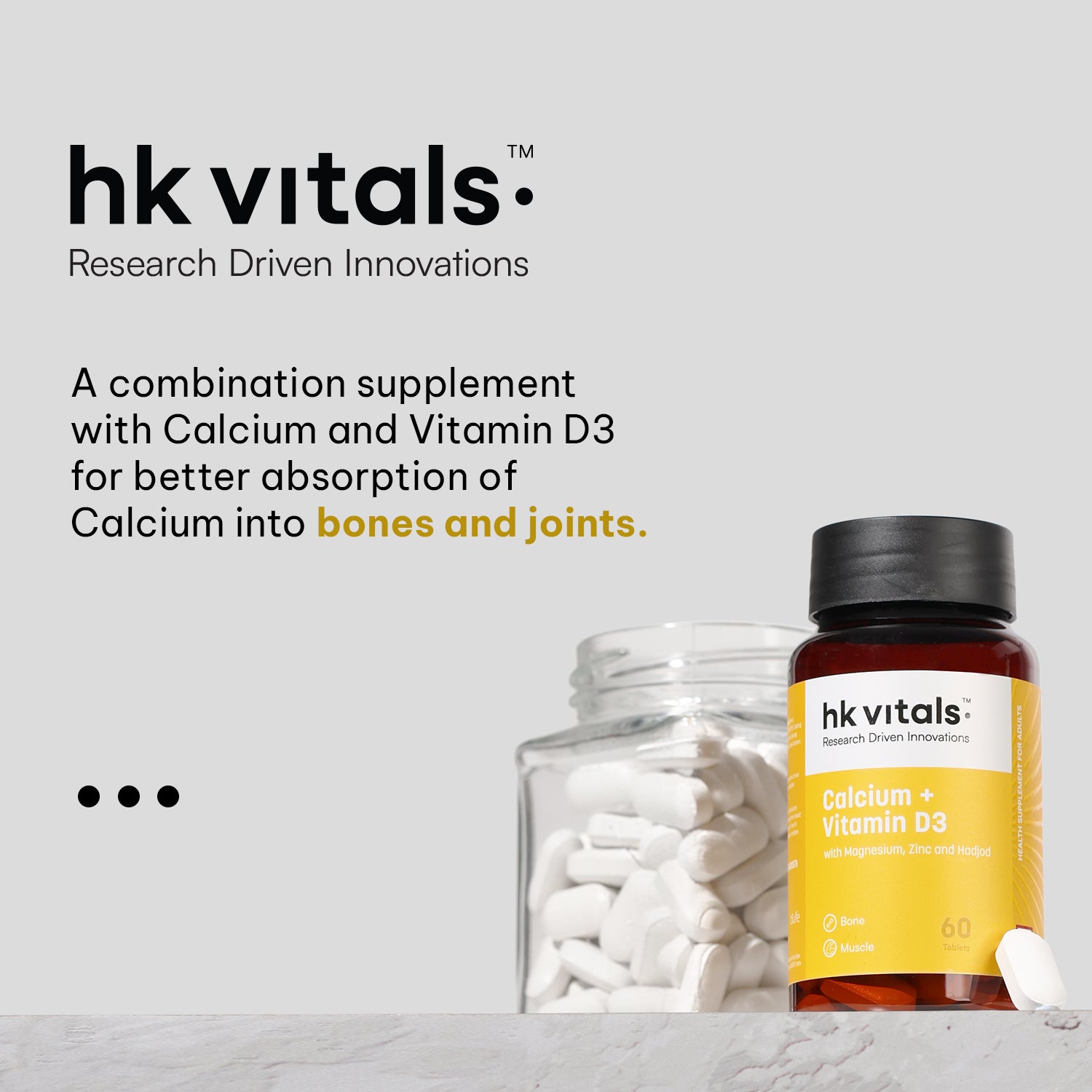 HealthKart hk vitals Calcium + Vitamin D3 Supplement (60 Tablets) | With Magnesium & Zinc | HK Vitals at Broadway