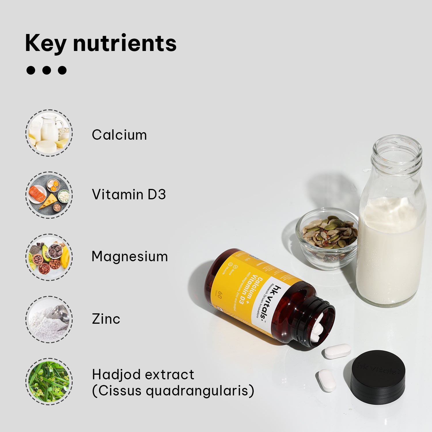 HealthKart hk vitals Calcium + Vitamin D3 Supplement (60 Tablets) | With Magnesium & Zinc | HK Vitals at Broadway