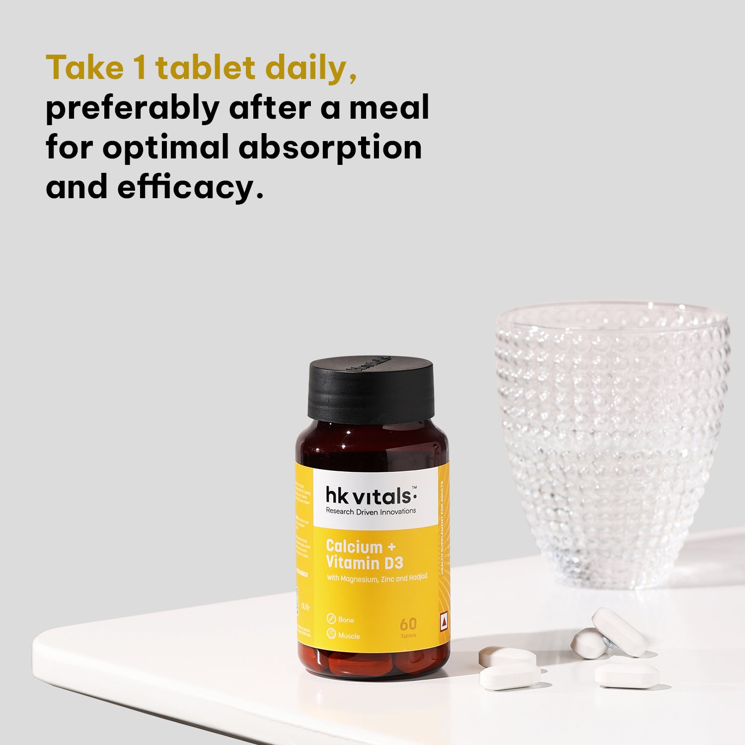 HealthKart hk vitals Calcium + Vitamin D3 Supplement (60 Tablets) | With Magnesium & Zinc | HK Vitals at Broadway
