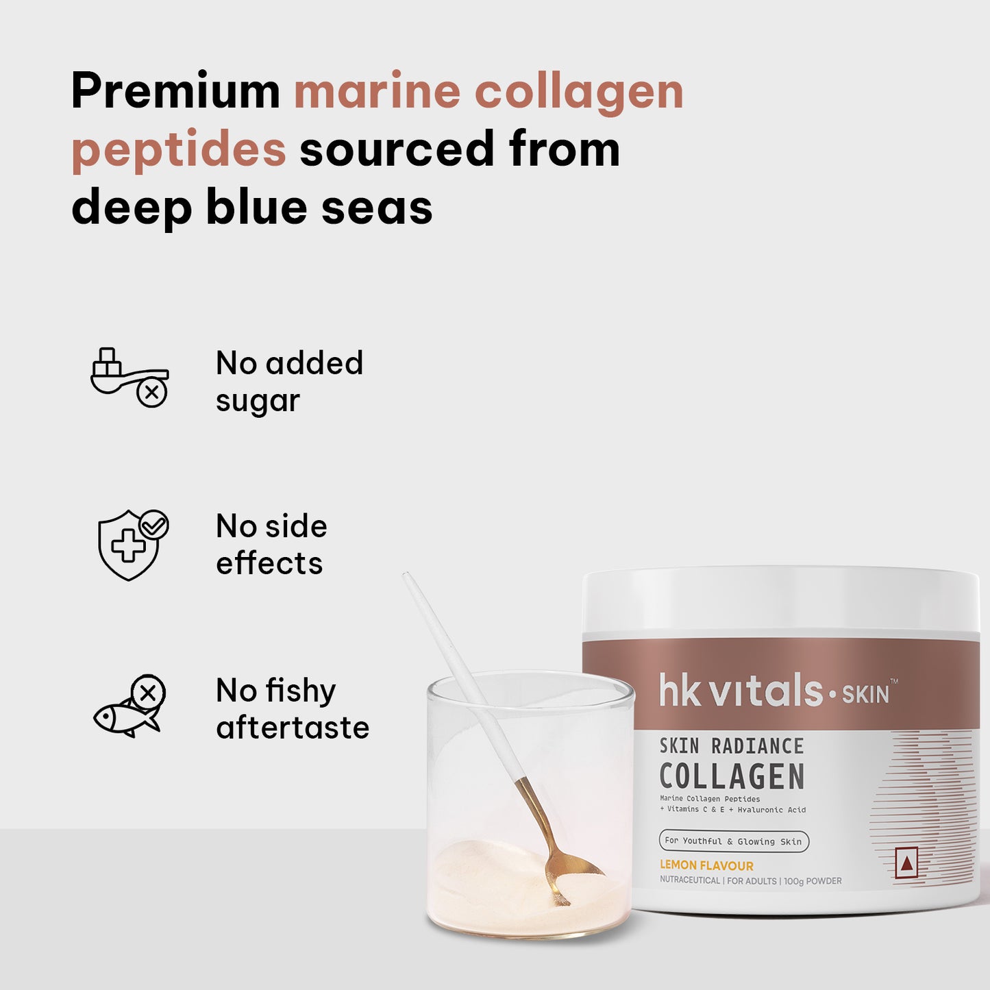 HealthKart hk vitals Skin Radiance Marine Collagen Supplement (Lemon, 100g) | Vitamin C, E | HK Vitals at Broadway