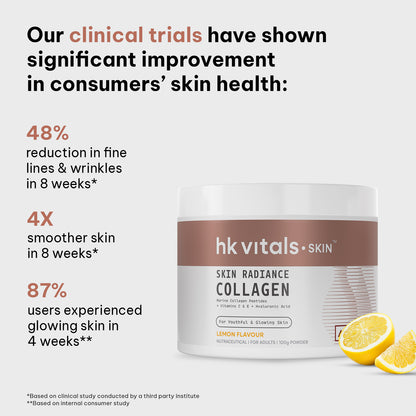 HealthKart hk vitals Skin Radiance Marine Collagen Supplement (Lemon, 100g) | Vitamin C, E | HK Vitals at Broadway