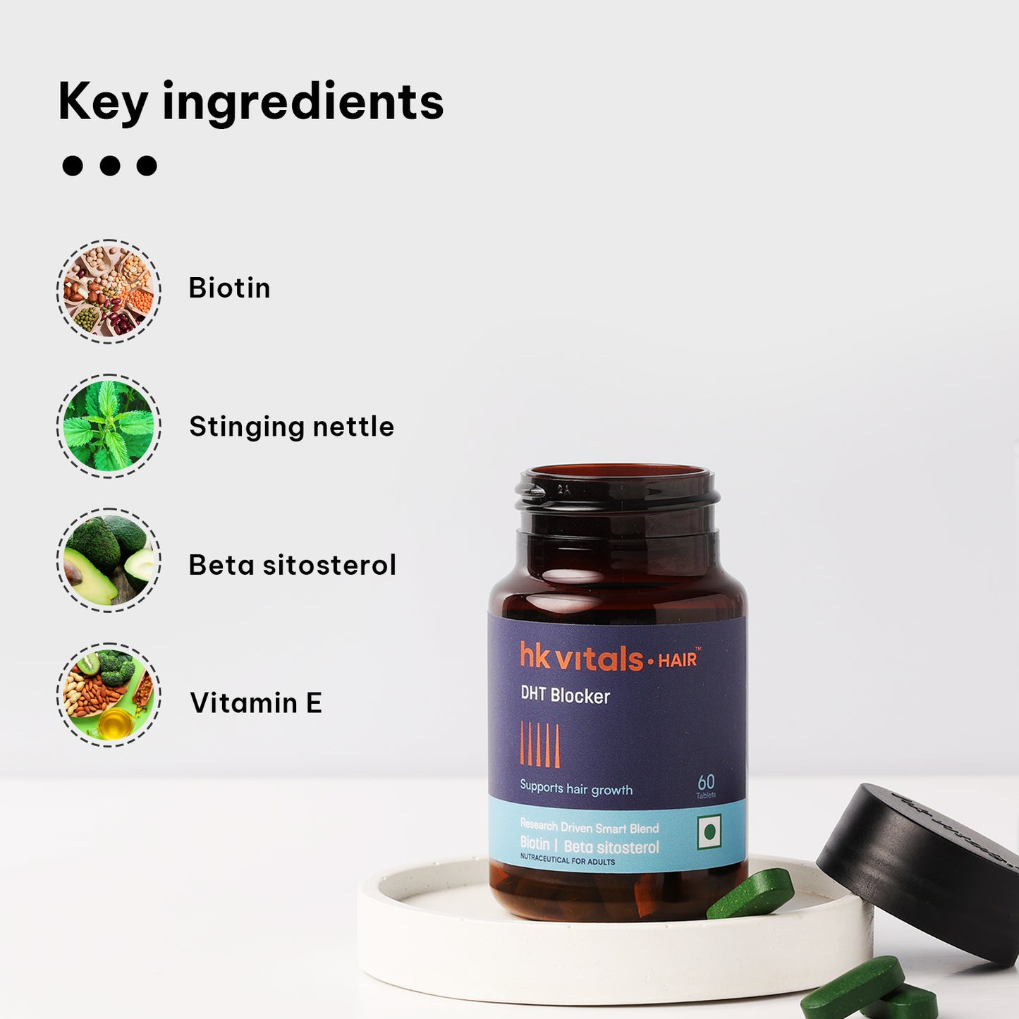 HealthKart hk vitals DHT Blocker with Biotin (60 Tablets) | Stinging Nettle and Soya Protein