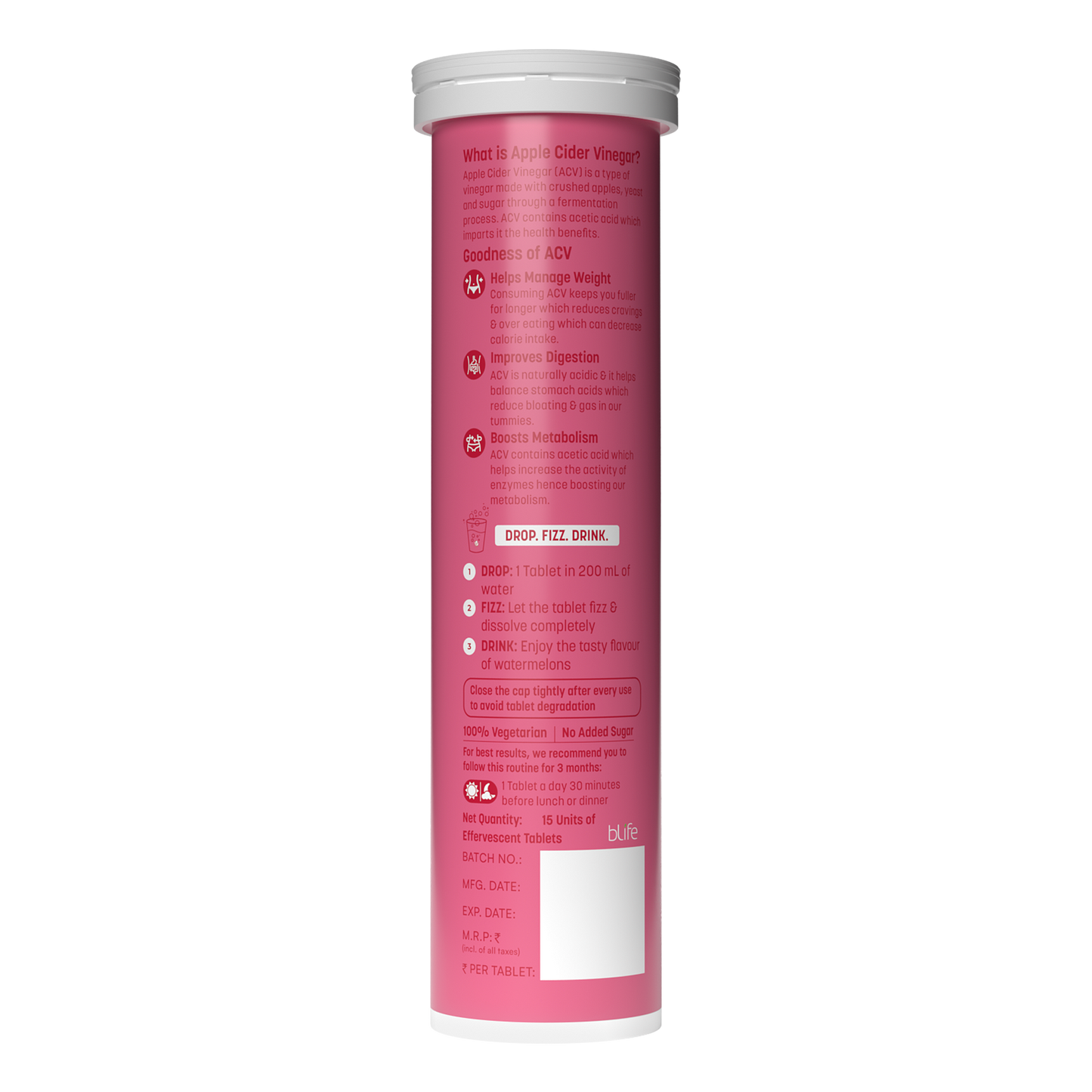 HealthKart HK VITALS Apple Cider Vinegar 750mg (Watermelon/Green Apple , 15 Effervescent Tablets) | HK Vitals at Broadway