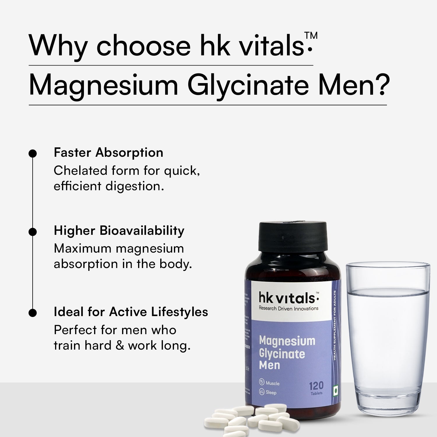 HealthKart hk vitals Magnesium Glycinate (1682mg) 120 Tablets | For Better Sleep Quality | HK Vitals at Broadway