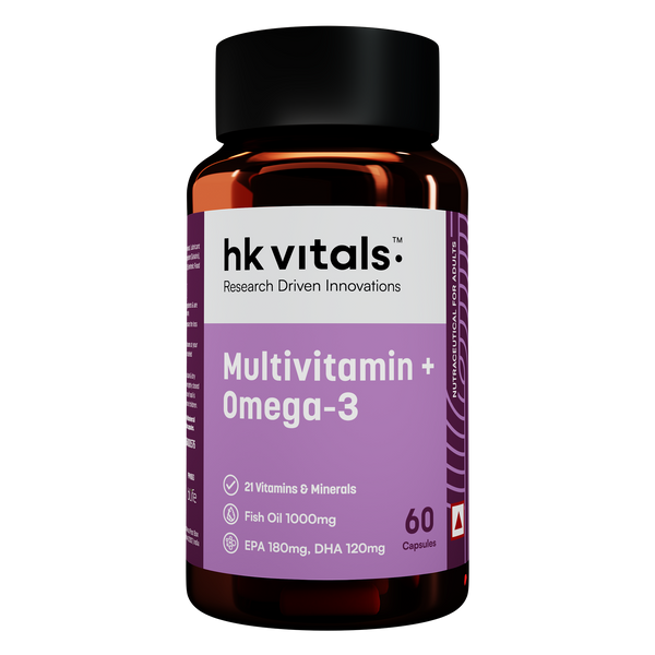 HealthKart hk vitals Multivitamin with Omega-3 Supplement (60 Capsules) | For Men and Women