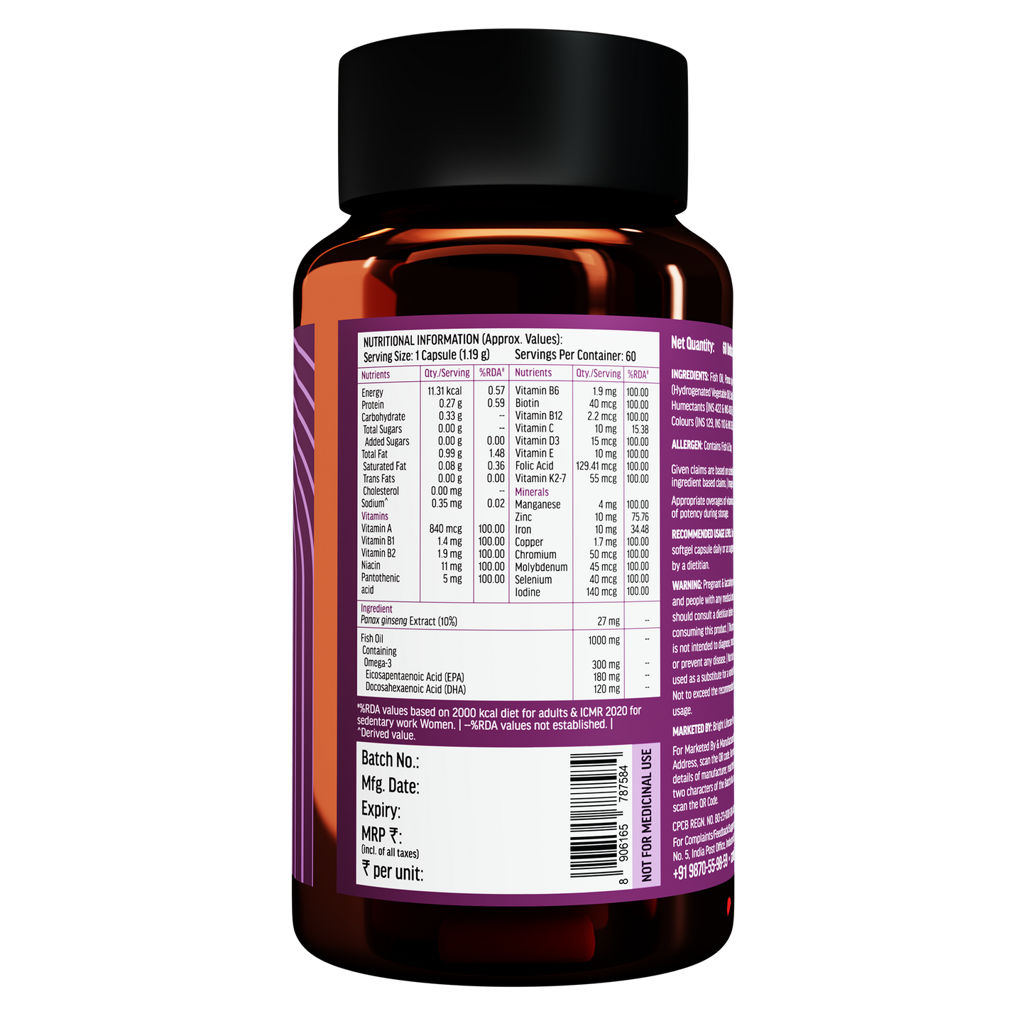 HealthKart hk vitals Multivitamin with Omega-3 Supplement (60 Capsules) | For Men and Women | HK Vitals at Broadway