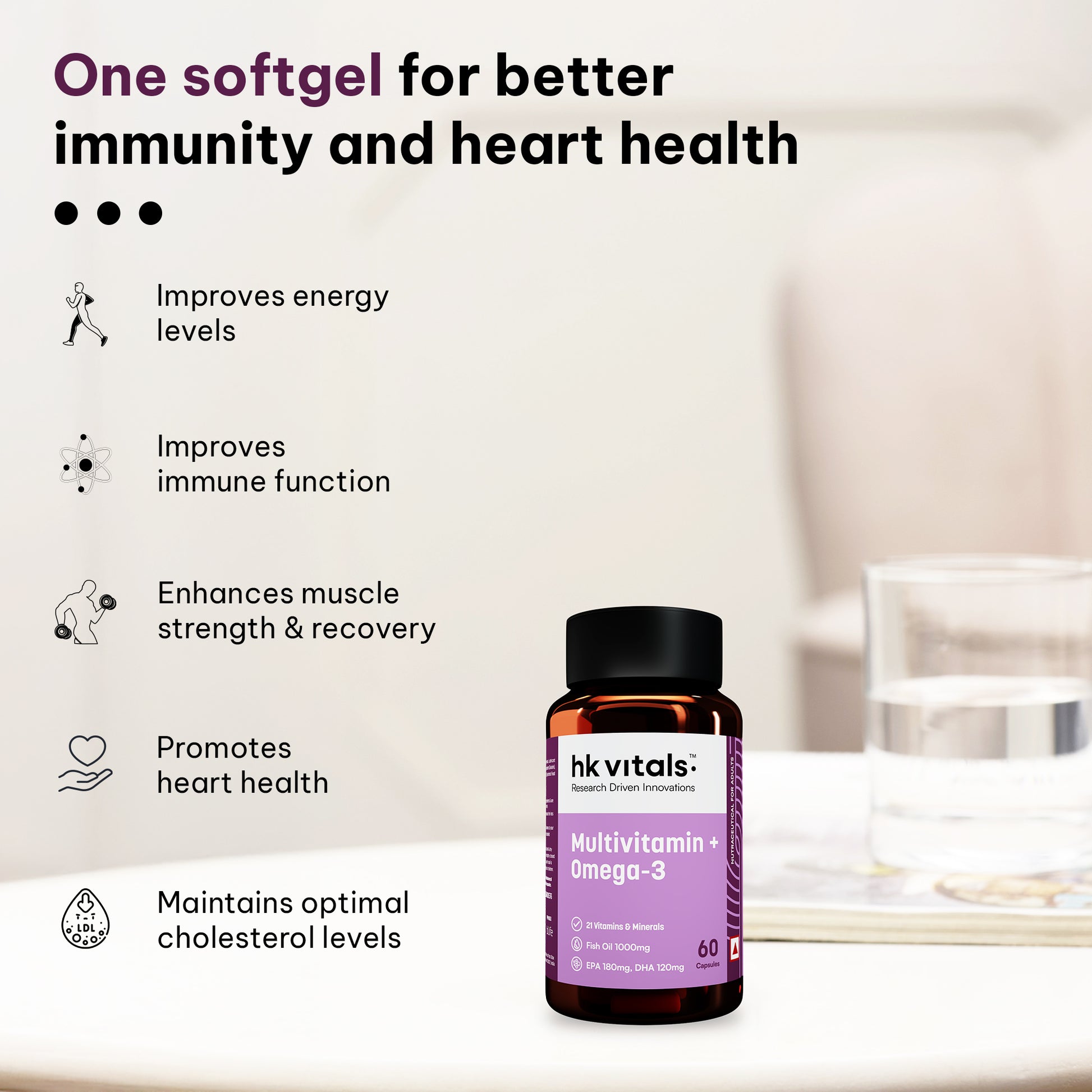 HealthKart hk vitals Multivitamin with Omega-3 Supplement (60 Capsules) | For Men and Women | HK Vitals at Broadway