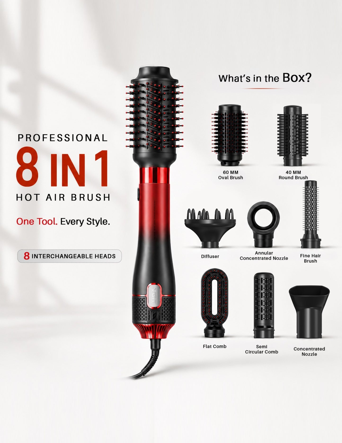 VGR V-488 8in1 Hot Air Brush