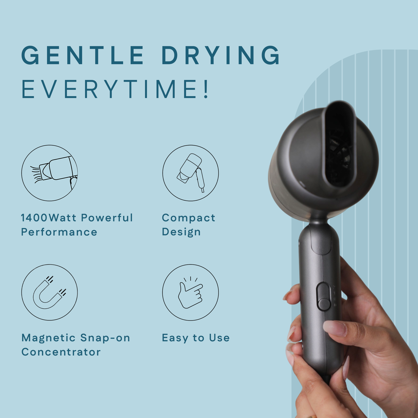 Hair Dryer 1400 Watt | Magnetic Concentrator With Foldable Design | Winston at Broadway