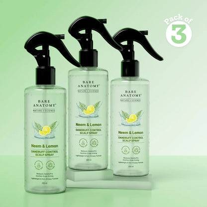 Neem & Lemon Dandruff Control Scalp Spray - 200 ml | Pack of 3