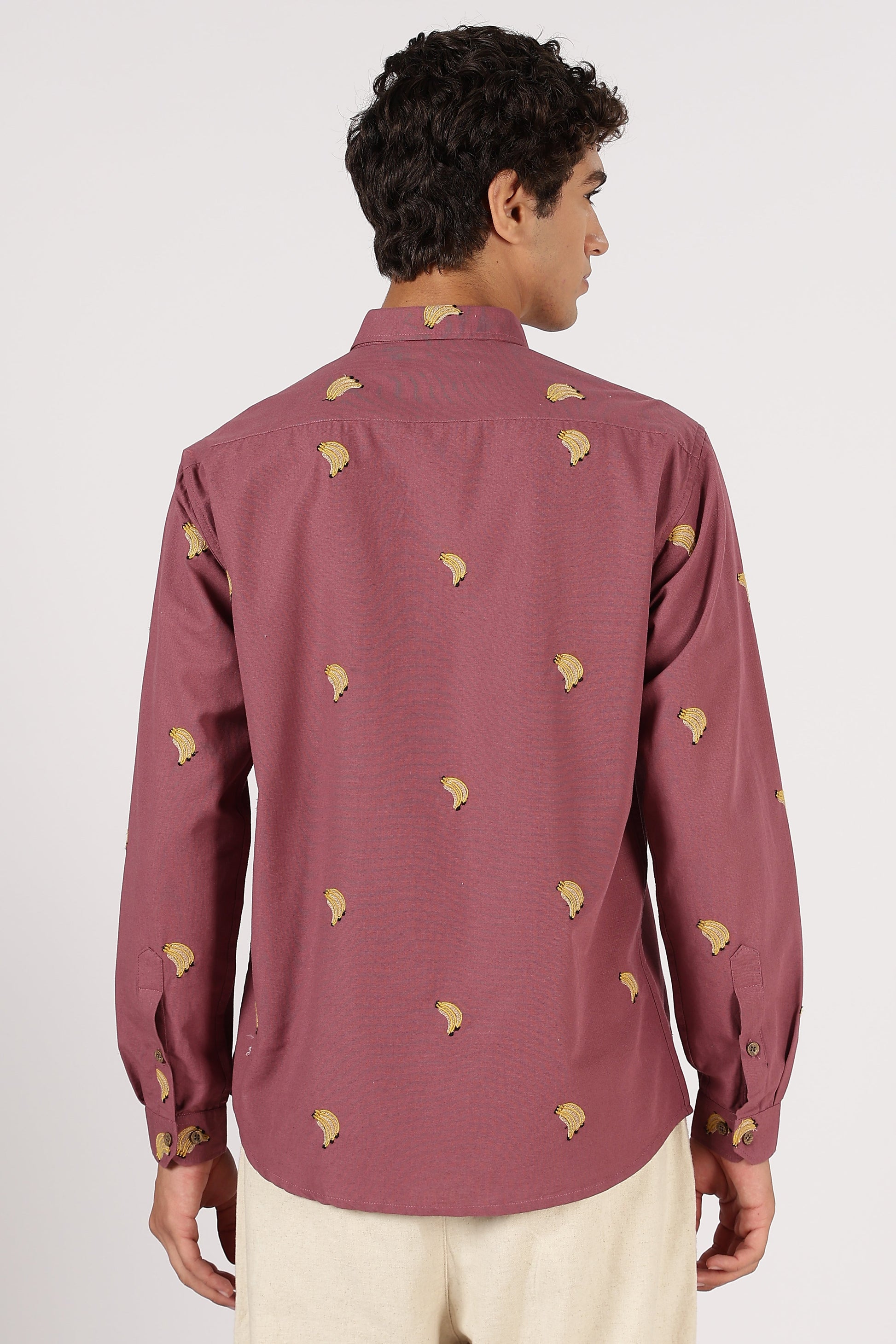 Berry Banana Motif Cotton Regular Fit Pink Embroidered Shirt | Hamptons at Broadway