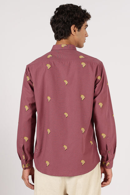 Berry Banana Motif Cotton Regular Fit Pink Embroidered Shirt | Hamptons at Broadway