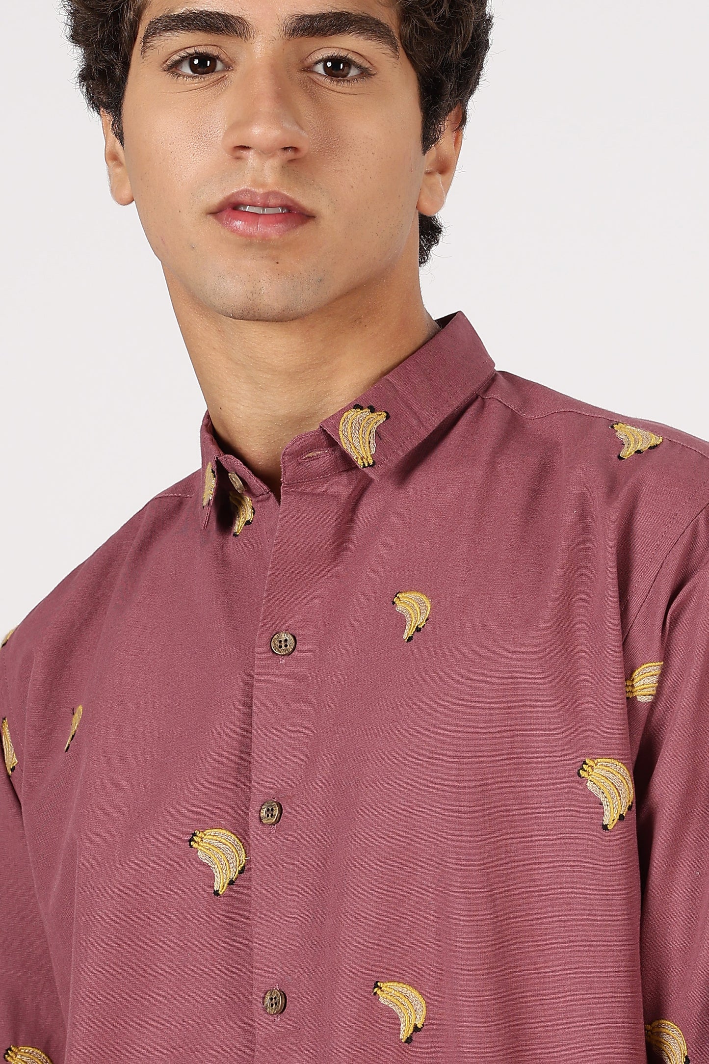Berry Banana Motif Cotton Regular Fit Pink Embroidered Shirt | Hamptons at Broadway