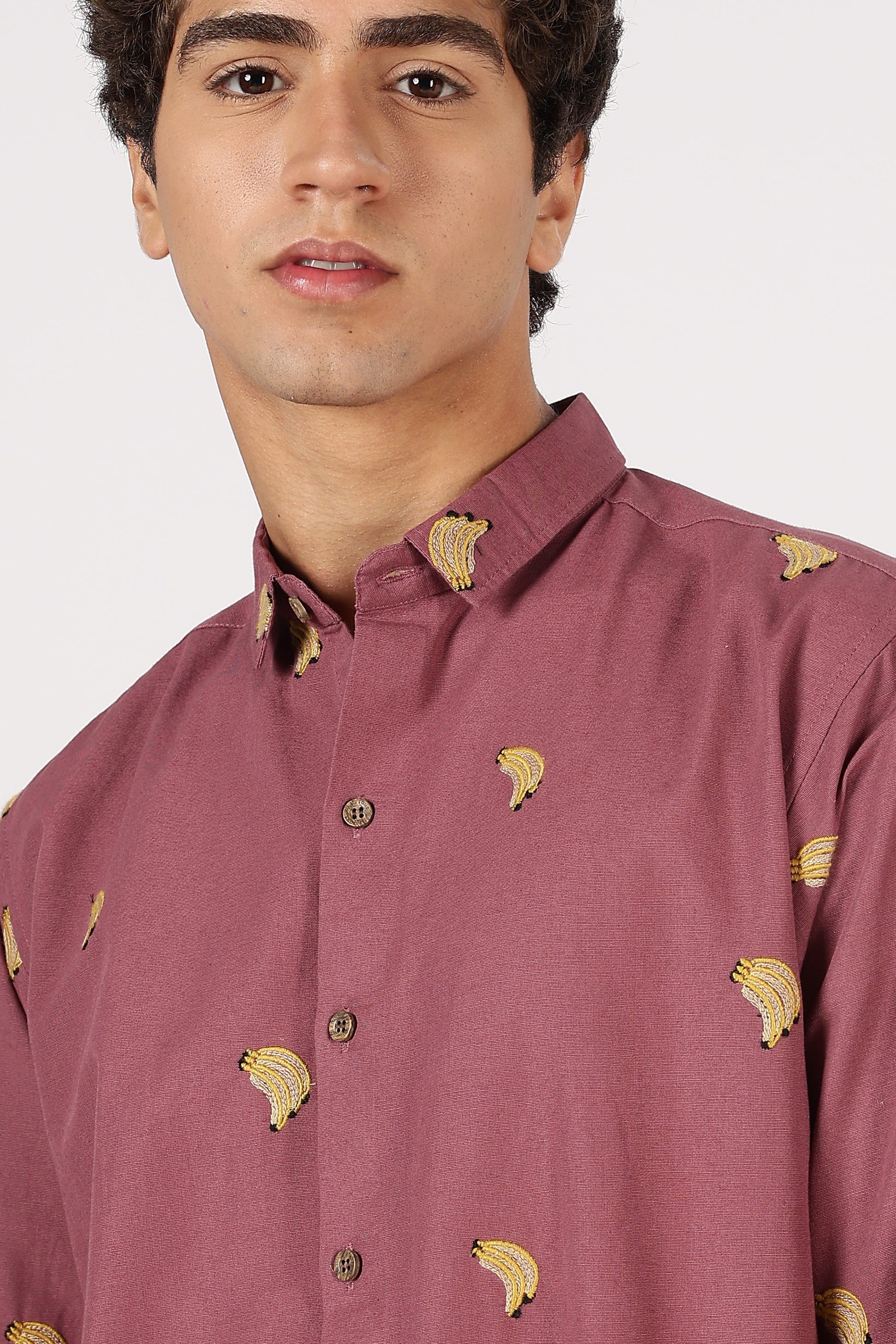 Berry Banana Motif Cotton Regular Fit Pink Embroidered Shirt | Hamptons at Broadway