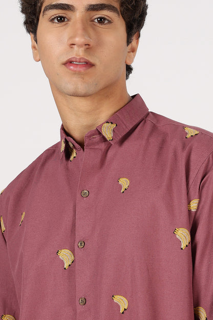 Berry Banana Motif Cotton Regular Fit Pink Embroidered Shirt | Hamptons at Broadway