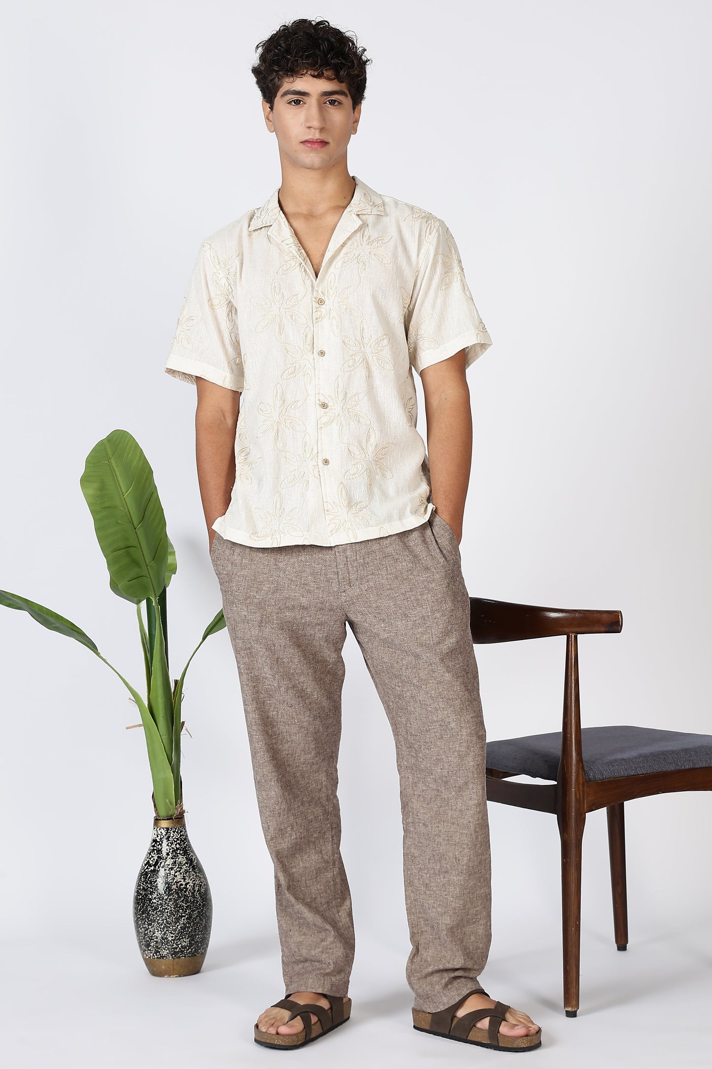 Floral Embossed Embroidery Cuban Collar Shirt | Hamptons at Broadway