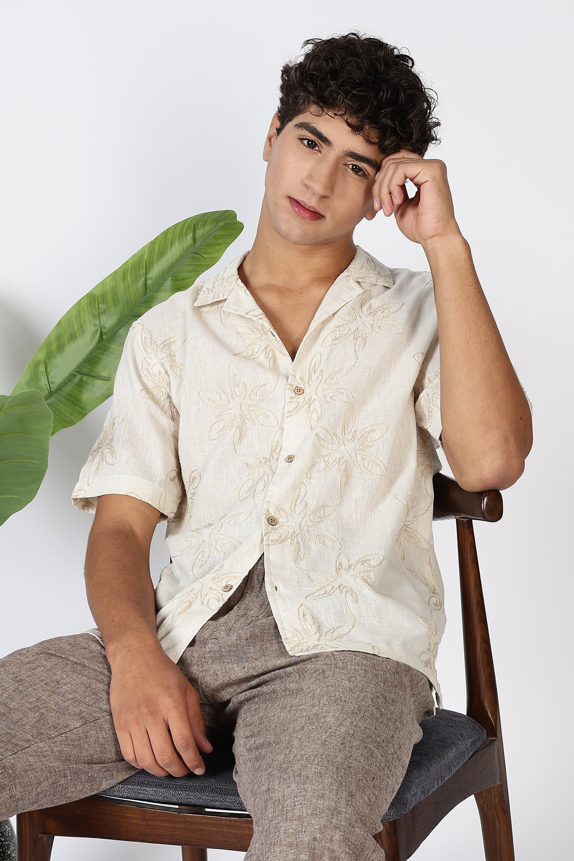 Floral Embossed Embroidery Cuban Collar Shirt | Hamptons at Broadway