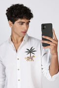 Mountains Vs Beaches 100% Cotton White Embroidery Shirt | Hamptons at Broadway