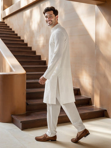 White Solid Cotton Kurta