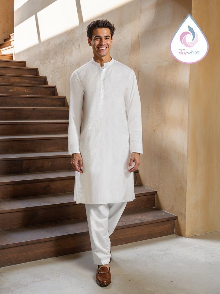 White Solid Cotton Kurta