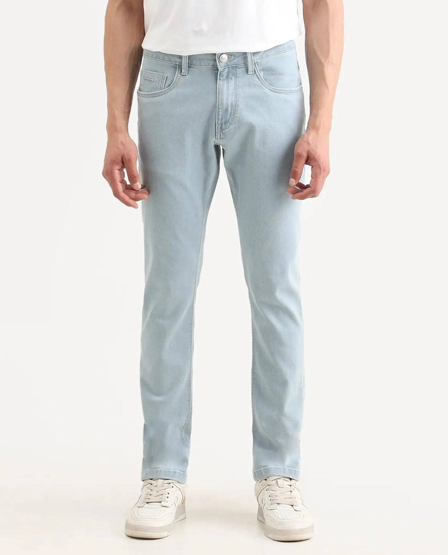 Rare Rabbit Men's Ankl Light Blue Cotton Blend Fabric Hawk Slim Plain Jeans | Rare Rabbit at Broadway