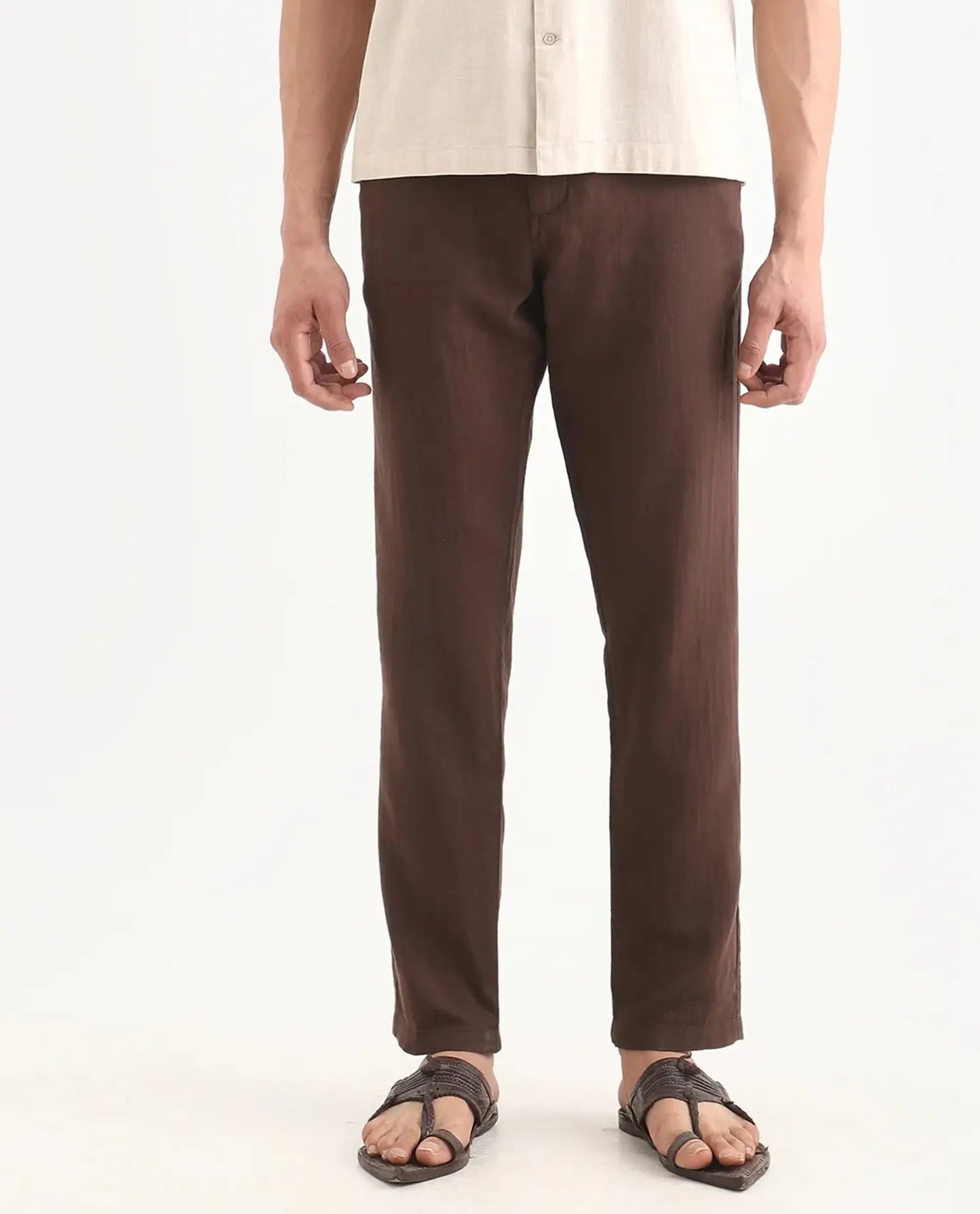 Rare Rabbit Men's Pastor-Ss26 Brown Cotton Fabric Regular Fit Drawstring Plain Trouser | Rare Rabbit at Broadway