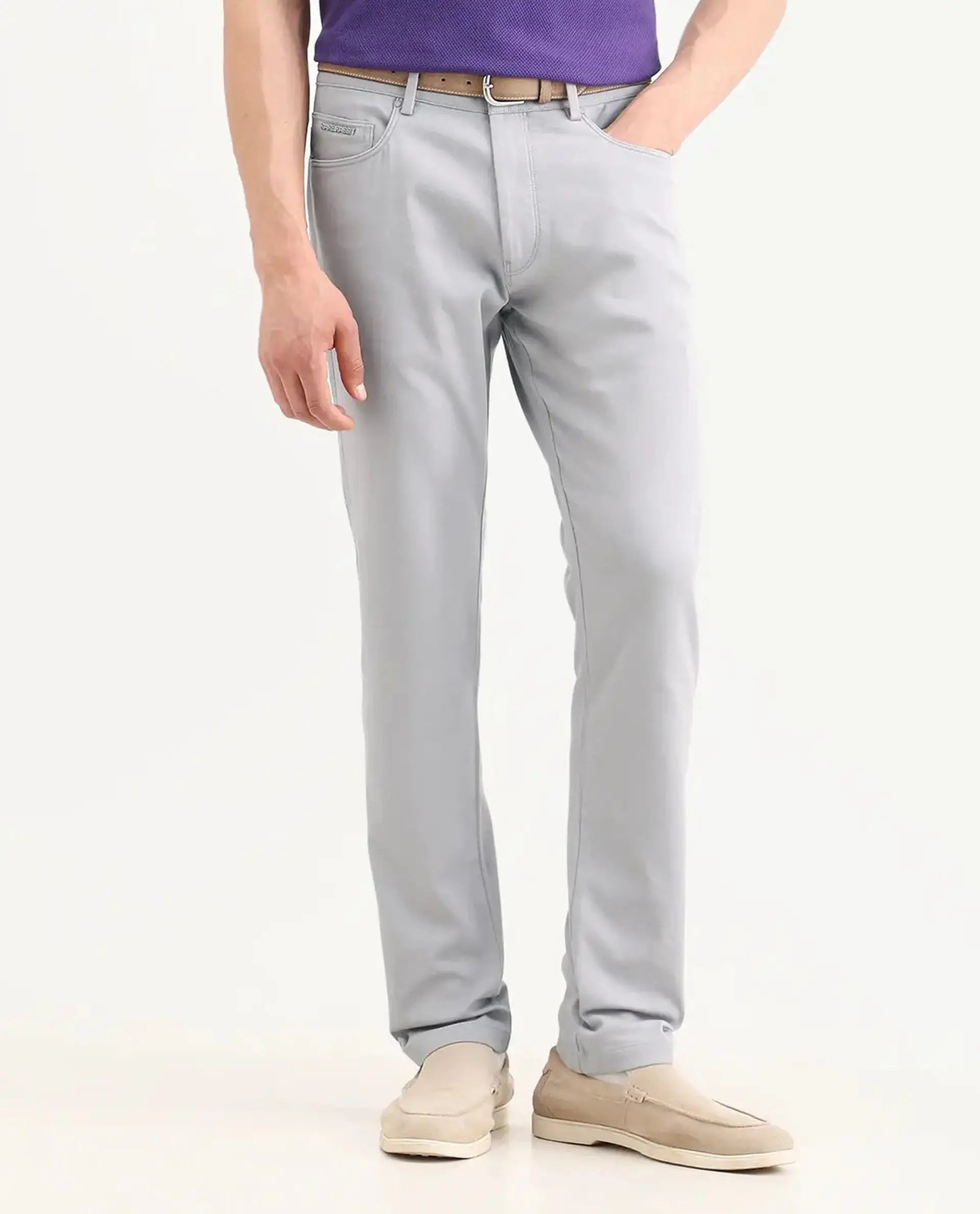Rare Rabbit Men's Spoke-Ss26 Purple Cotton Blend Fabric Regular Fit Plain Trouser | Rare Rabbit at Broadway
