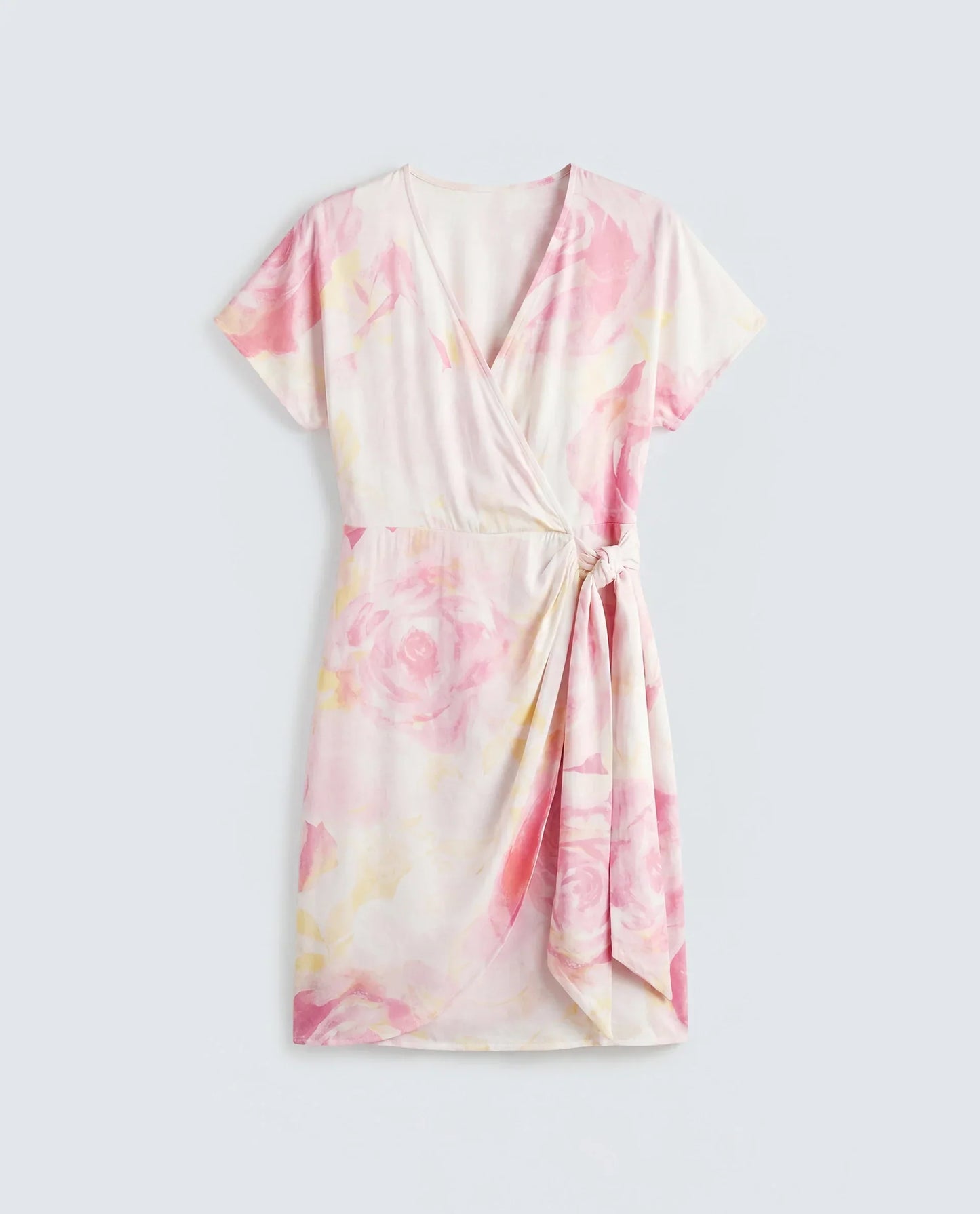 Rareism Women's Meya Off White Viscose Satin Half Sleeve V-Neck Floral Print Dress