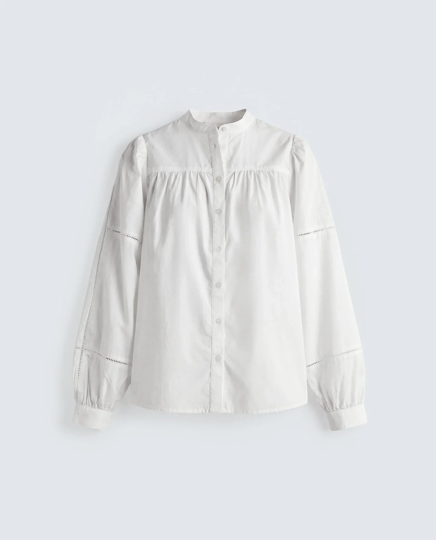 Rareism Women's Miel Off White Cotton Full Sleeve Mandarin Collar Relaxed Embroidered Top
