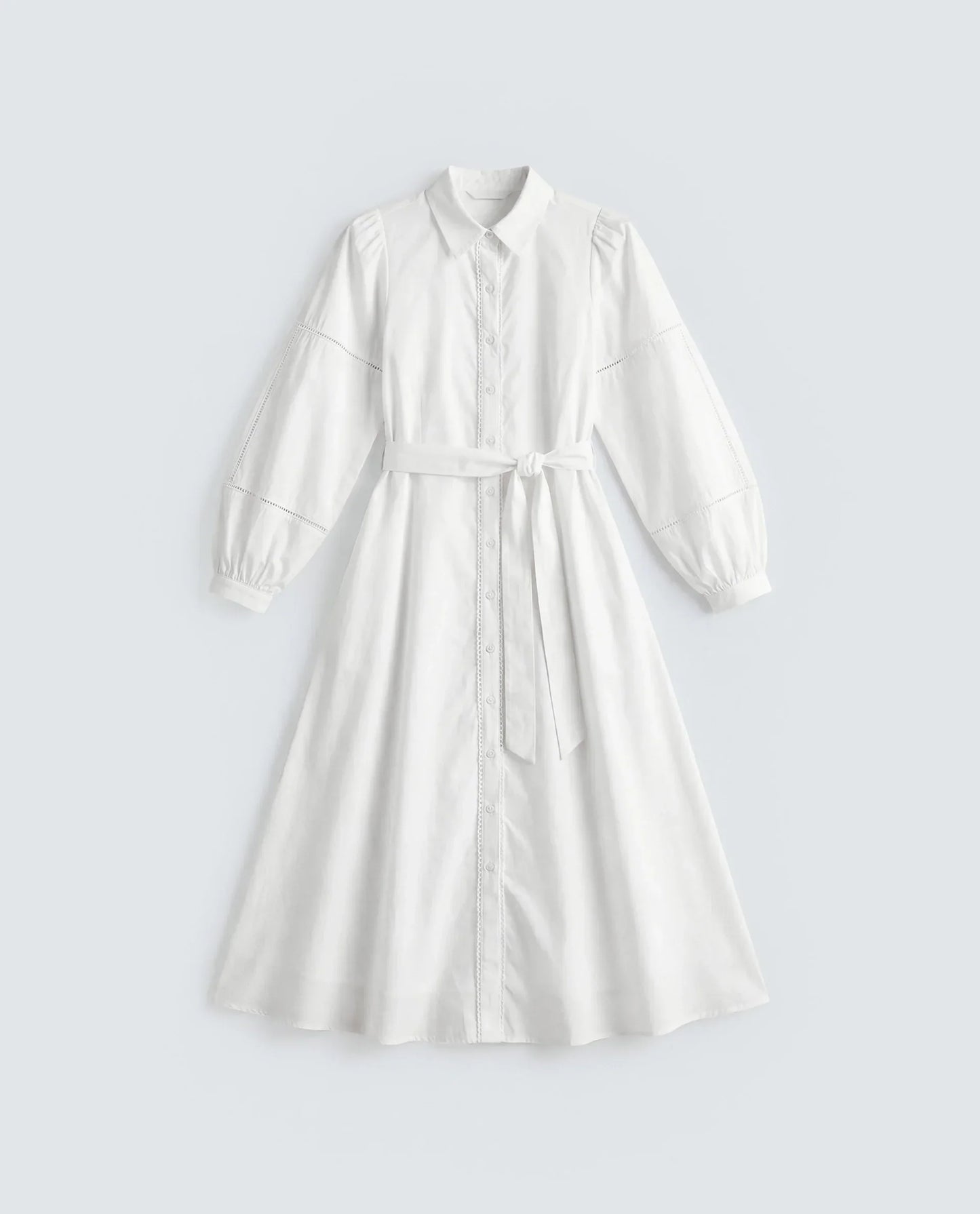 Rareism Women's Miko Off White Cotton Full Sleeve Mandarin Collar A-Line Embroidered Dress