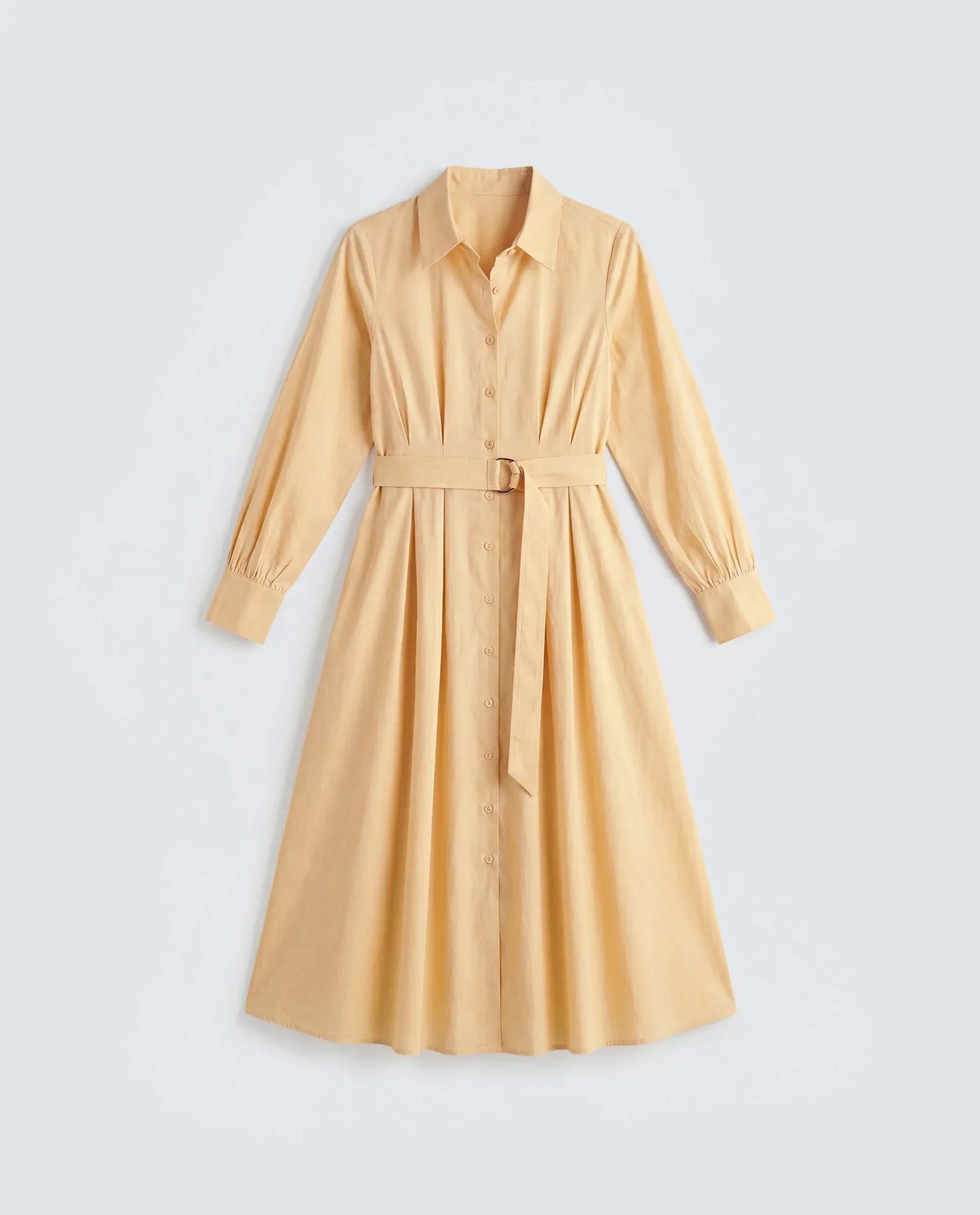 Rareism Women's Misar Light Yellow Cotton Full Sleeve Spread Collar A-Line Dress