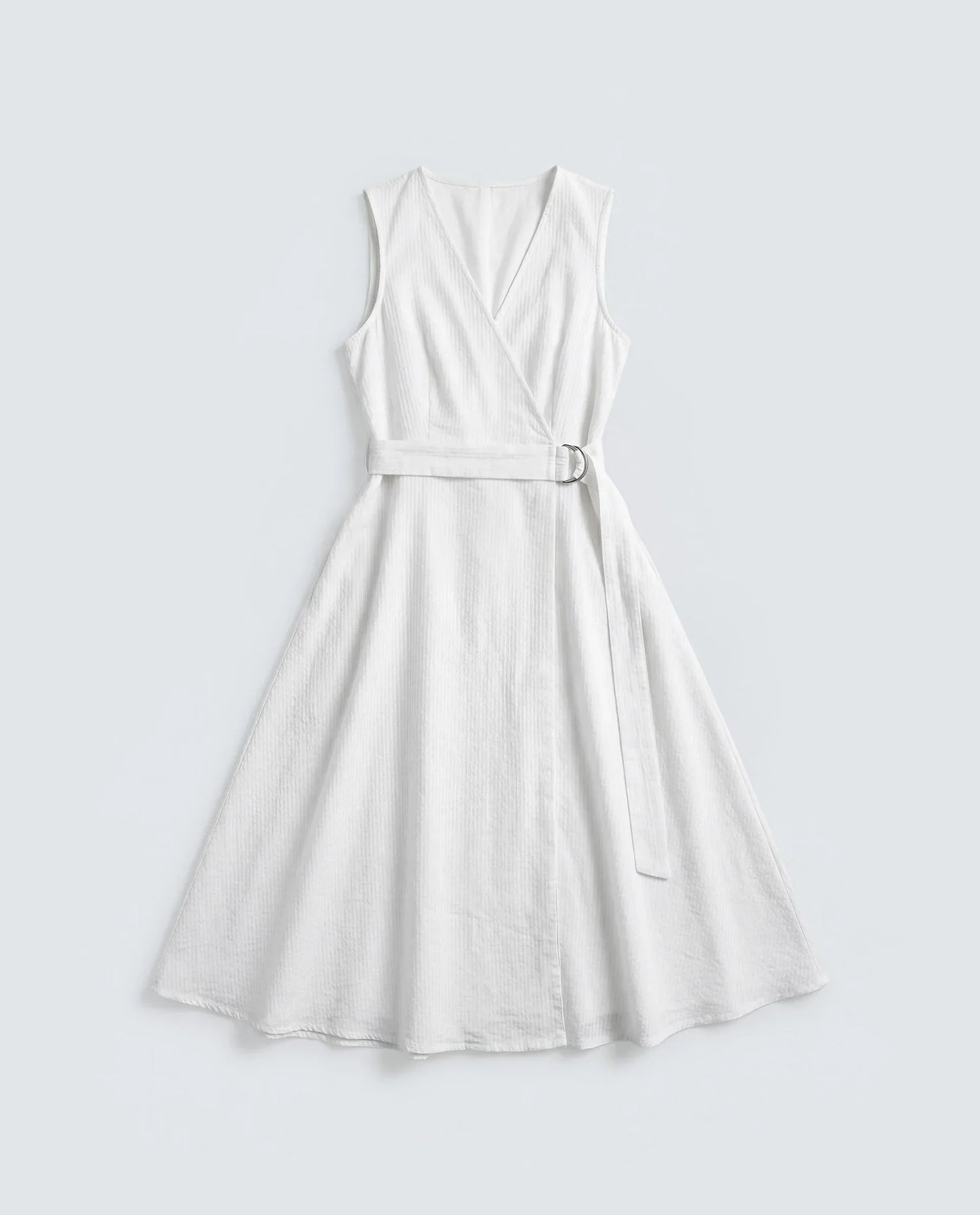Rareism Women's Rulet Primary Beige Cotton Sleeveless V-Neck A-Line Plain Dress