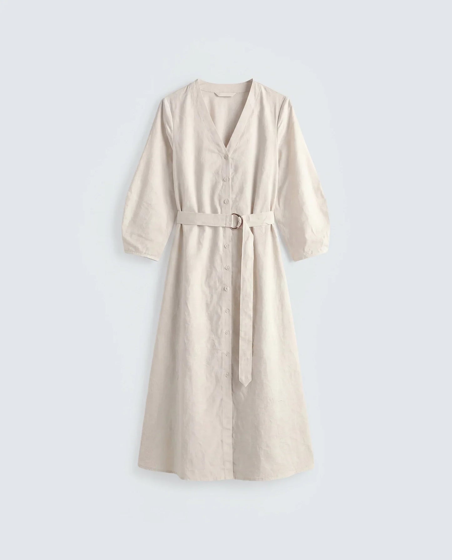 Rareism Women's Rumang Off White Cotton V-Neck Button A-Line Jacquard Print Dress