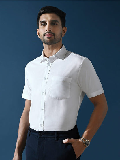 White Solid Half-Sleeve Oxford Shirt