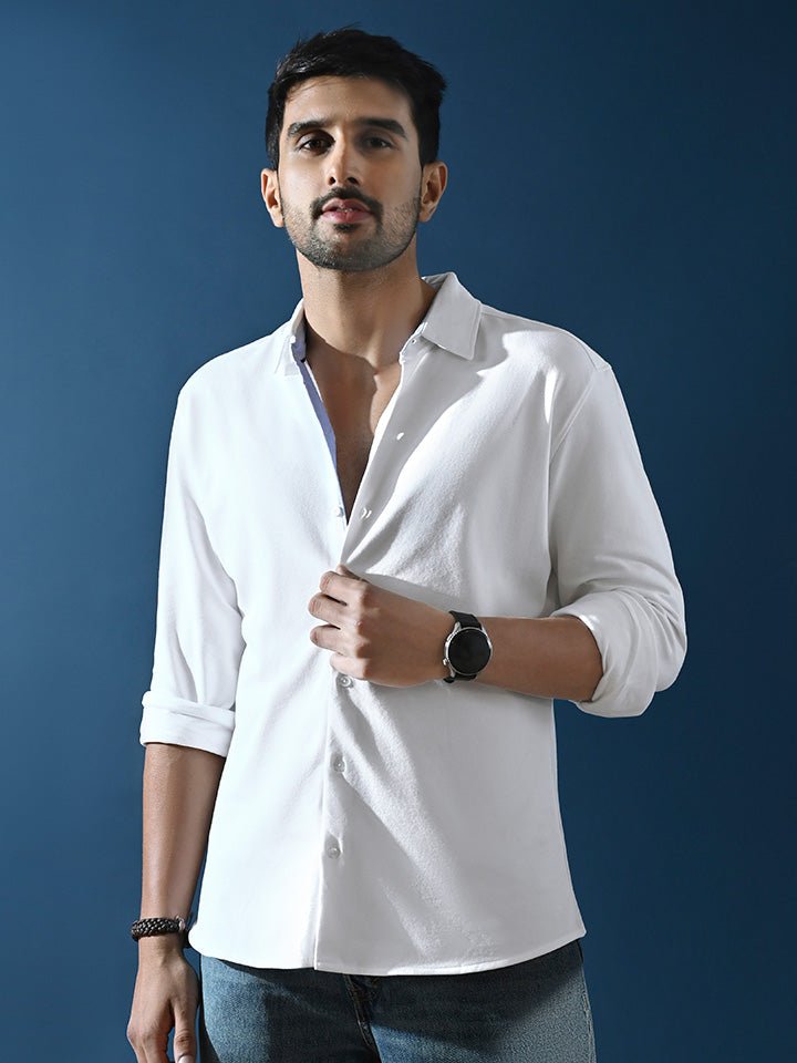 White Solid Pique Knitted Shirt | Kingdom Of White at Broadway