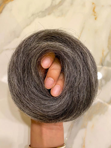 Donut Scrunchie Salt & Pepper Human Hair | Nish Hair