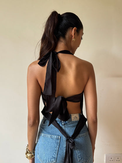 Black Cowl Neck Top with Bralette